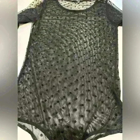 Iris Black SheerThong Body Suit with Bell Sleeves Size Large - Picture 2 of 5